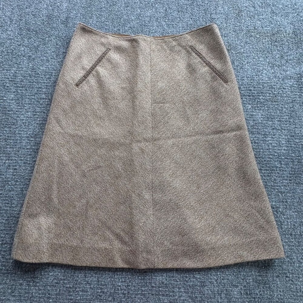 VTG Banana Republic Skirt Womens 4 Brown Wool Herringbone‎ Lined Hong Kong Retro